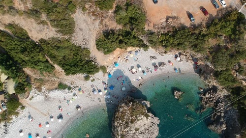 Aerial view of the famous rocky beach Foneas near Kardamyli in Messenia, Peloponnese, Greece photo