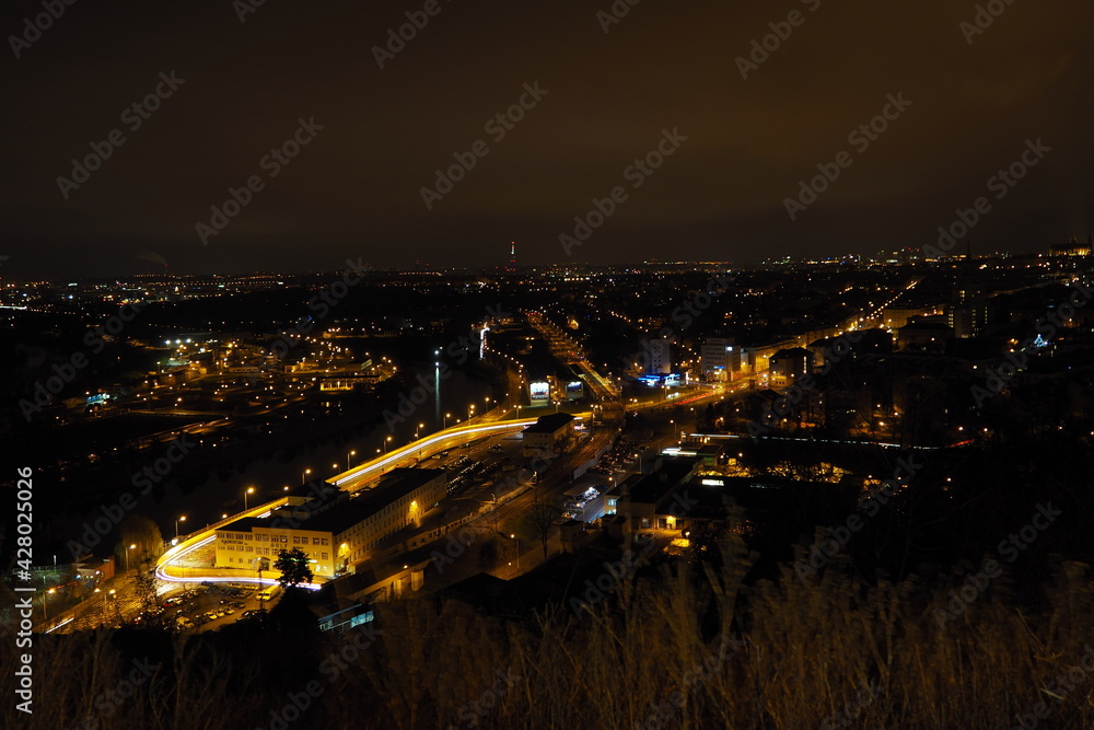 View of Prague at night, scenery of town, 