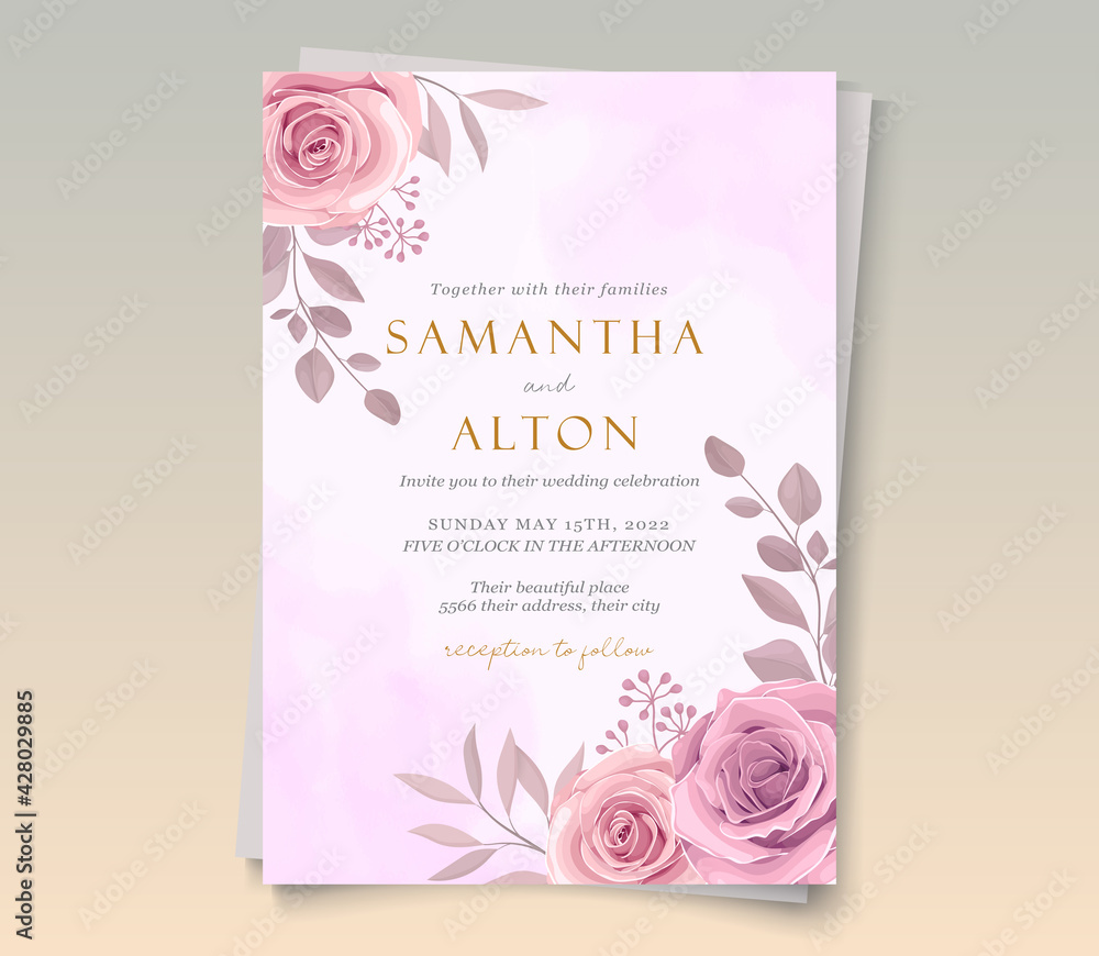 Hand drawn floral wedding invitation template Hand drawn floral wedding invitation template