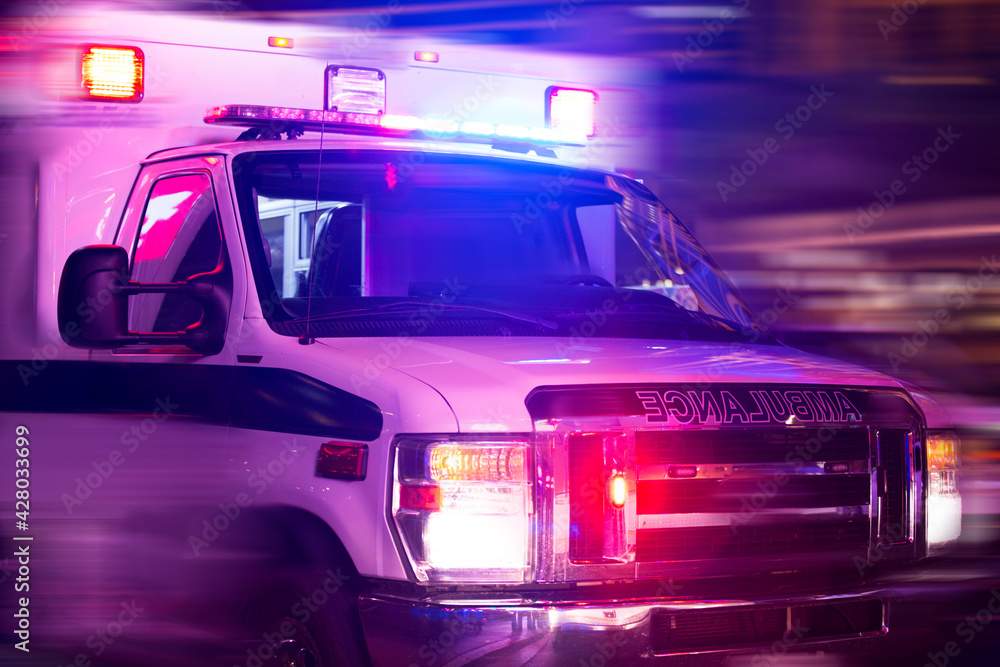 An ambulance races to respond to the scene of an emergency.