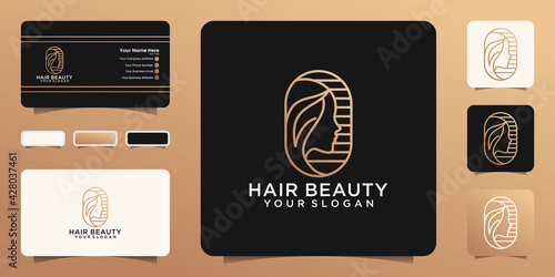 Beauty woman hair salon logo design and business card