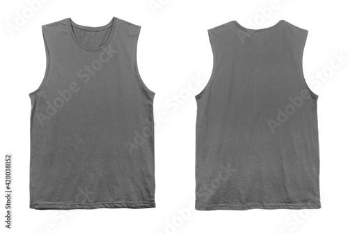 Blank muscle jersey tank top color grey front and back view on white background 