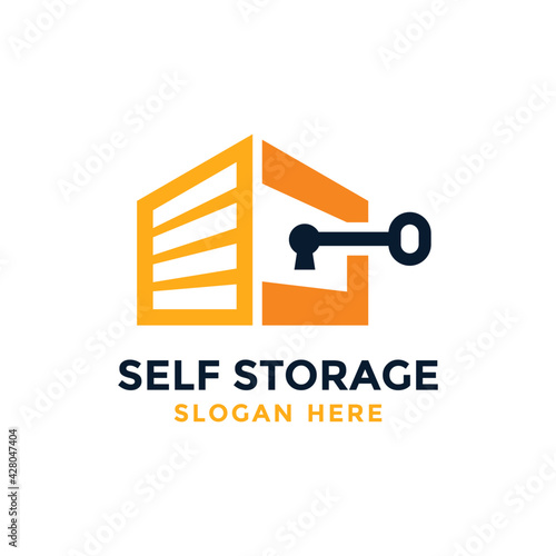 Self storage logo design template. Safe storage garage vector illustration. With concept of padlock and garage symbol combination.