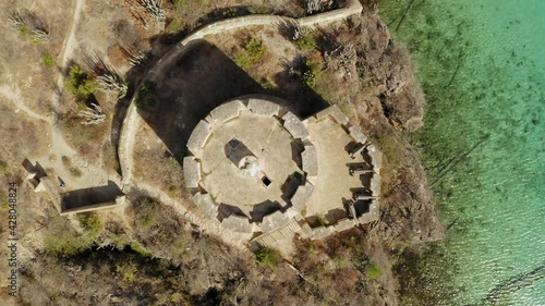 aerial drone image of Fort Beekenburg in Curaçao Caribean on the beach of Tug Boat photo