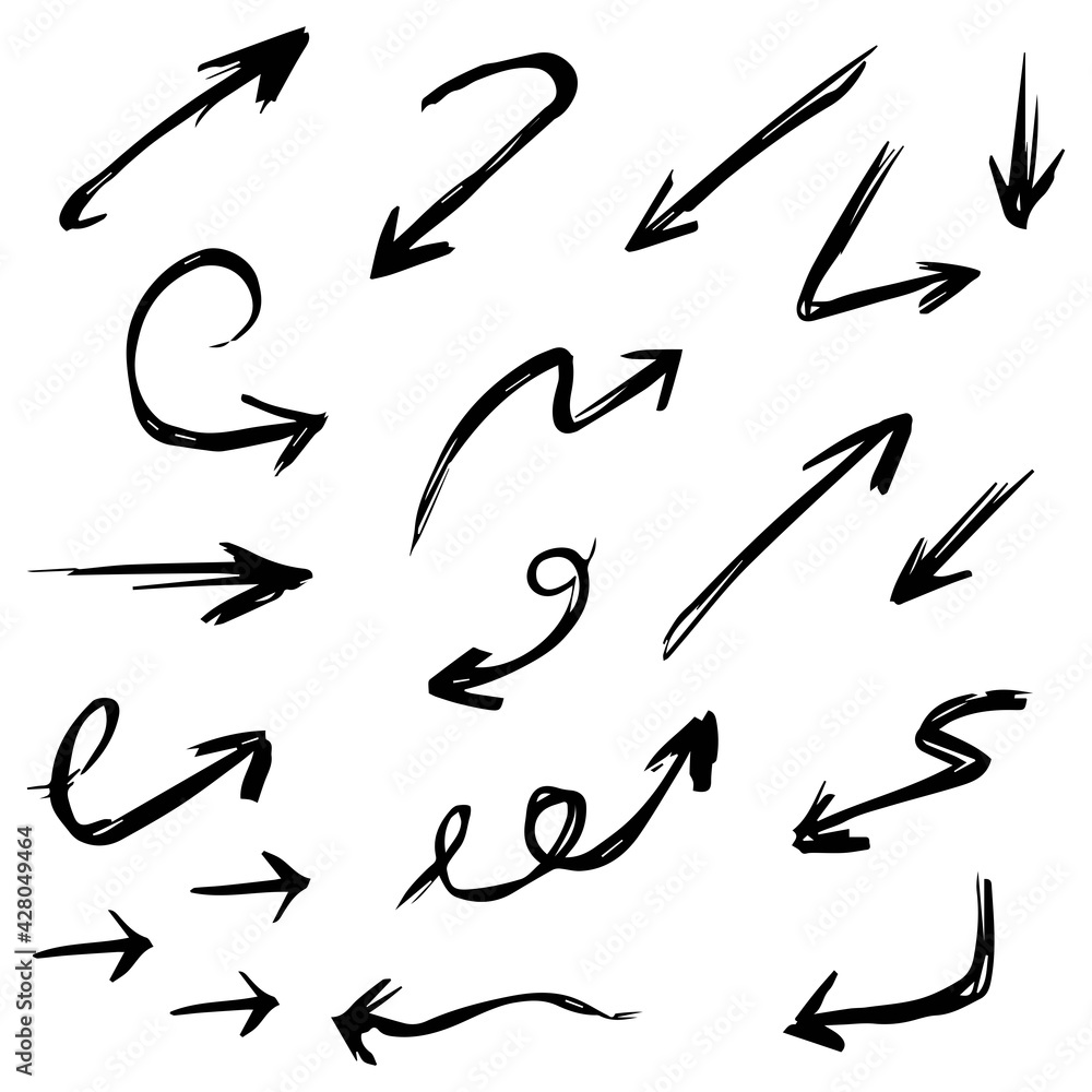 hand drawn Arrows icons Set. arrow icon with various directions. Doodle vector illustration. isolated on a white background. hand drawn Arrows icons Set. arrow icon with various directions. Doodle vector illustration. isolated on a white background.