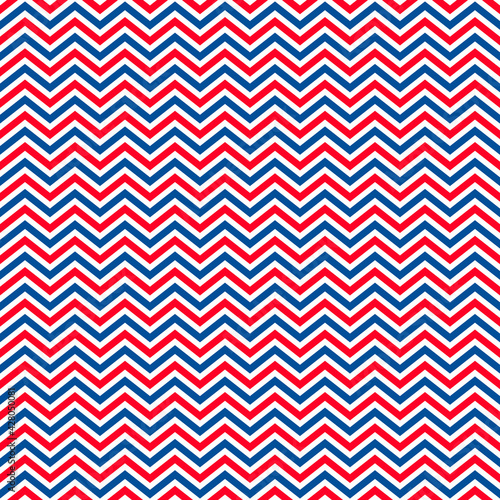 American patriotic seamless pattern. USA traditional background.  Red blue white chevron  backdrop. Vector template for fabric, textile, wallpaper, wrapping paper, etc