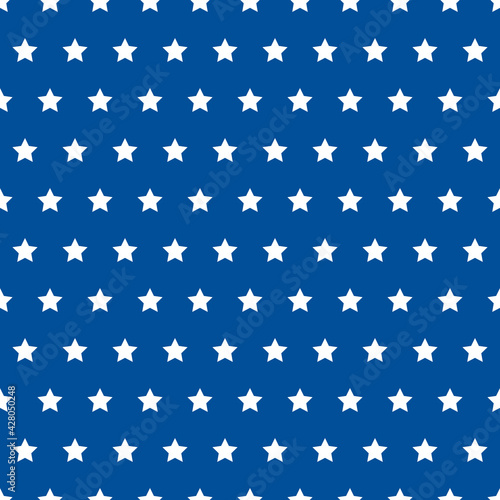 American patriotic seamless pattern. USA traditional backdrop. White stars on blue background. Vector template for fabric, textile, wallpaper, wrapping paper, etc