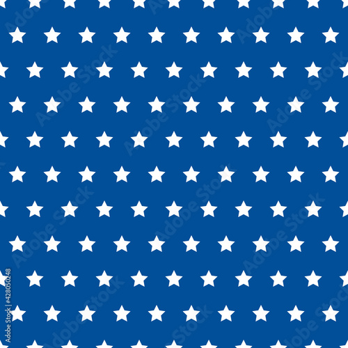 American patriotic seamless pattern. USA traditional backdrop.  White stars on blue background. Vector template for fabric, textile, wallpaper, wrapping paper, etc
