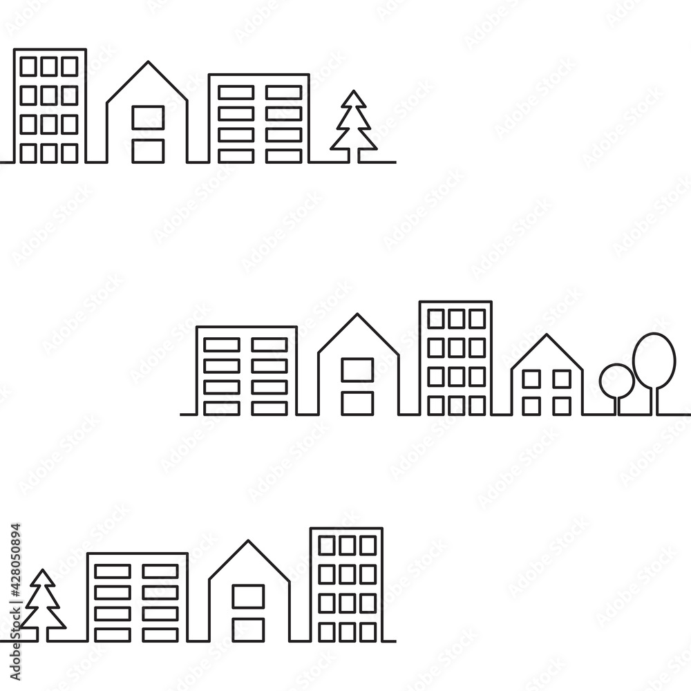 Construction building logo icon design vector. Modern linear illustration with houses one line. Stock image. Vector illustration. EPS 10.
