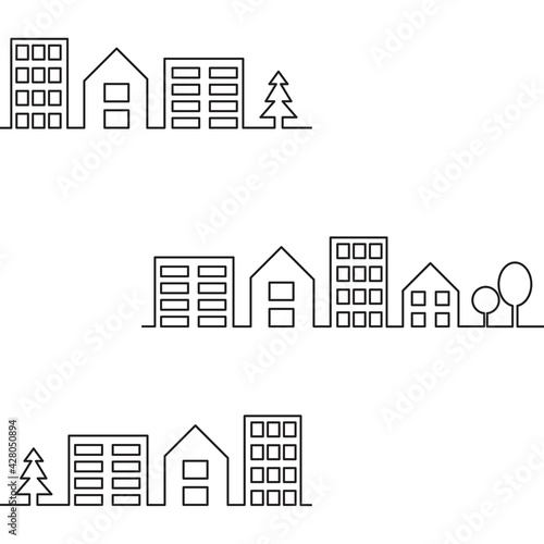 Construction building logo icon design vector. Modern linear illustration with houses one line. Stock image. Vector illustration. EPS 10.