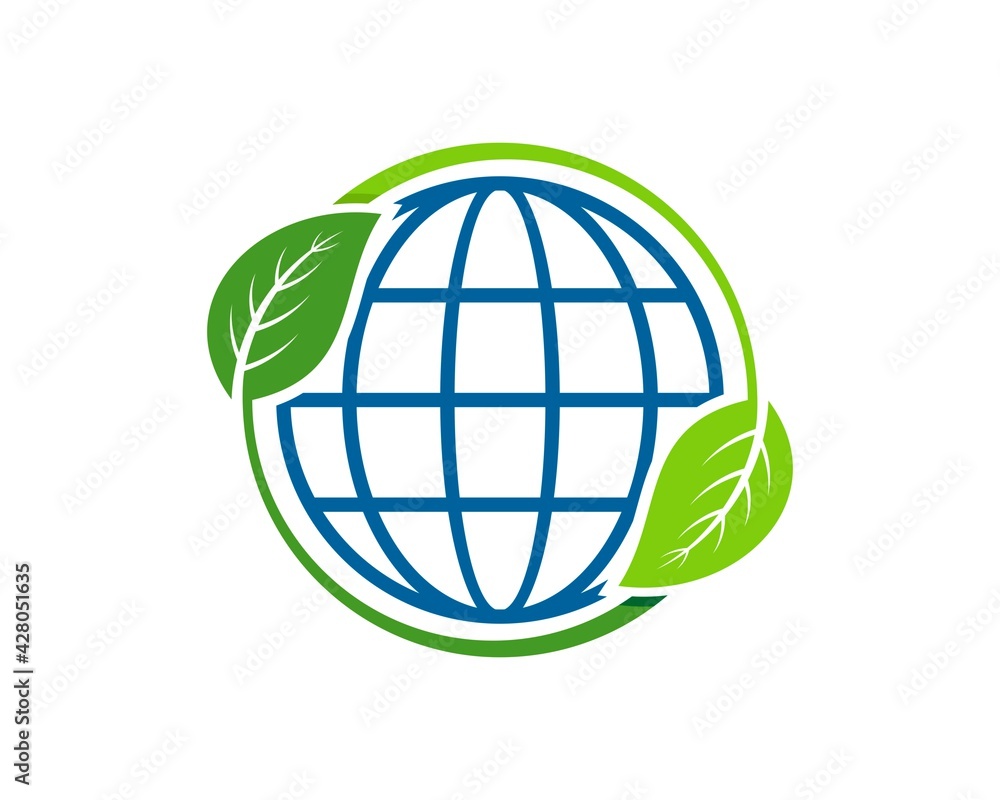 Circular nature leaf with abstract globe inside Circular nature leaf with abstract globe inside