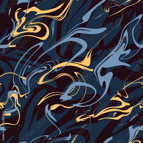Marble pattern, paint streaks. Abstract seamless pattern. Design for printing on fabric, paper. Ink painting on water. Vector graphics.