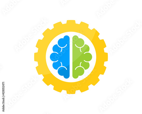 Human brain inside the gear logo
