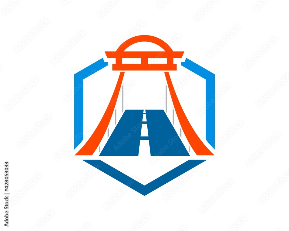 Hexagonal shape with modern bridge inside Hexagonal shape with modern bridge inside