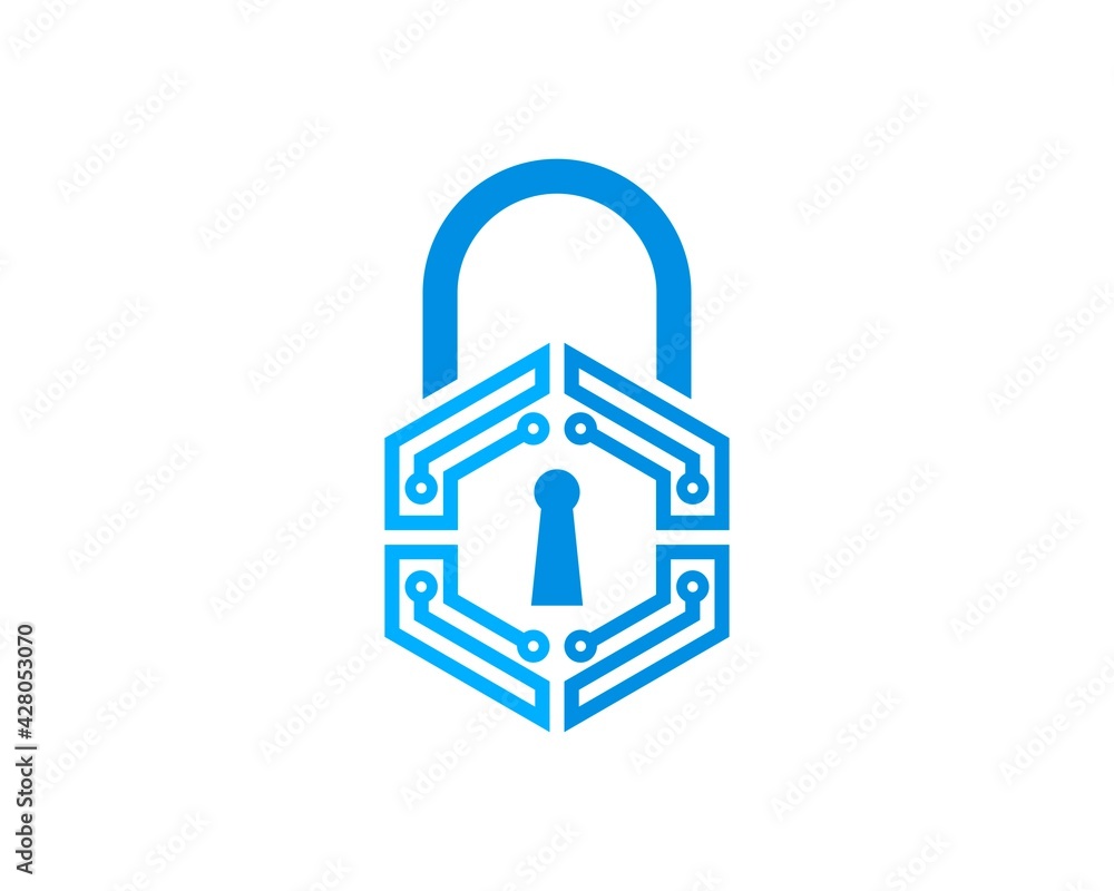 Hexagonal padlock with circuit technology Hexagonal padlock with circuit technology