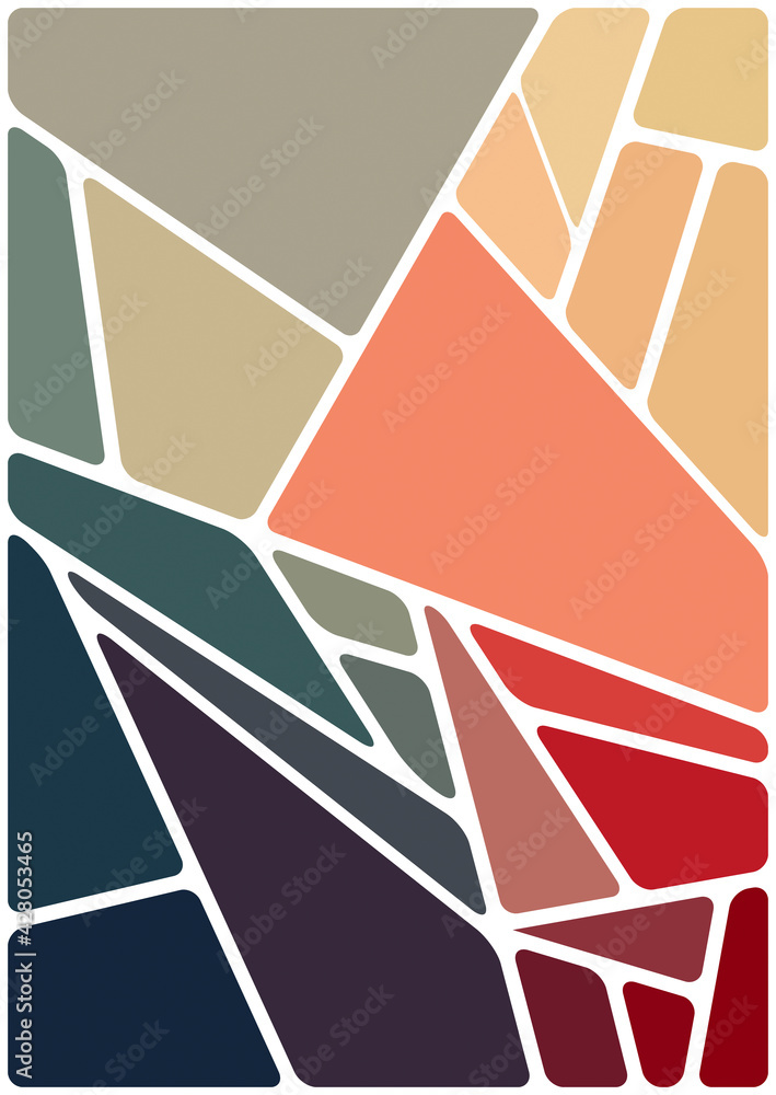 Colorful illustration with blank white space. Abstract geometric pattern. Mosaic background. Geometrical multicolored shapes.