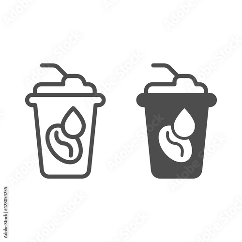 Glass of coffee with cream line and solid icon, dairy products concept, Latte with cream sign on white background, Coffee milkshake icon in outline style for mobile and web design. Vector graphics.