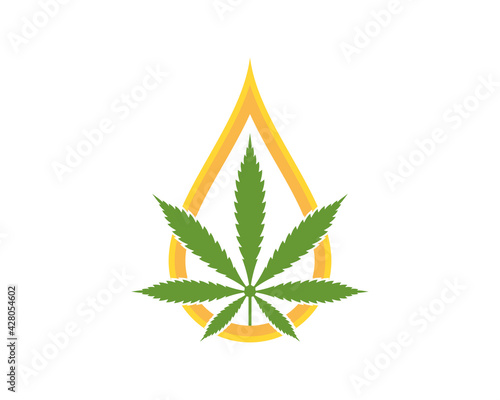 Abstract oil drop with cannabis leaf in the middle