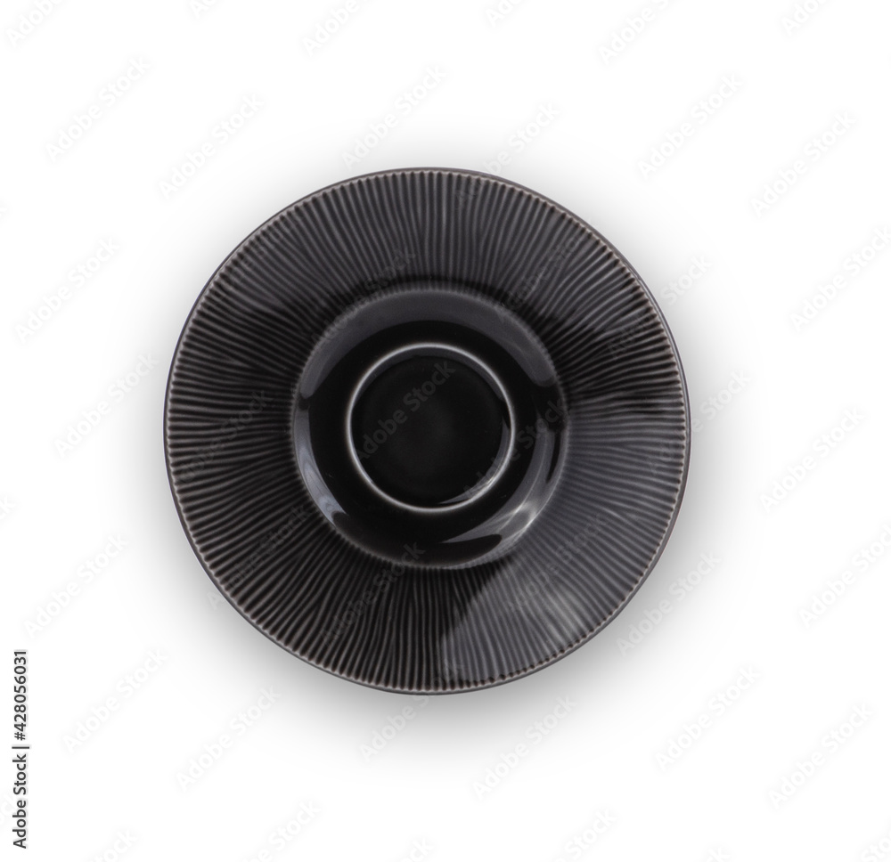 Black plate ceramic top view on white background Black plate ceramic top view on white background