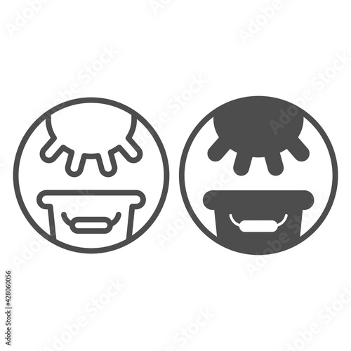 Cow udder and bucket of milk line and solid icon, dairy products concept, milking cow sign on white background, cow udder and milk bucket icon in outline style for mobile and web. Vector graphics.