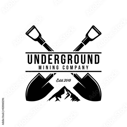 Shovel or Trowel Logo Vector, Design and Illustration of Spade Concept Mining Tech Traditional