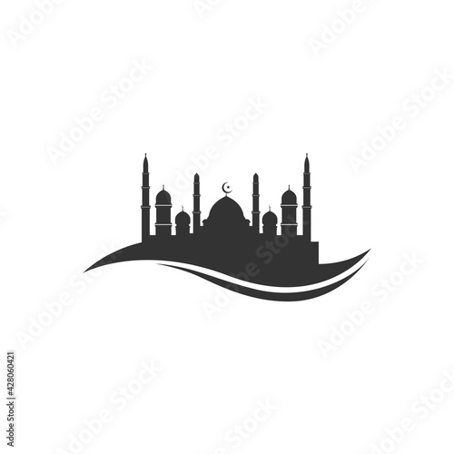 Mosque icon logo vector design. Silhouette mosque on white isolated background