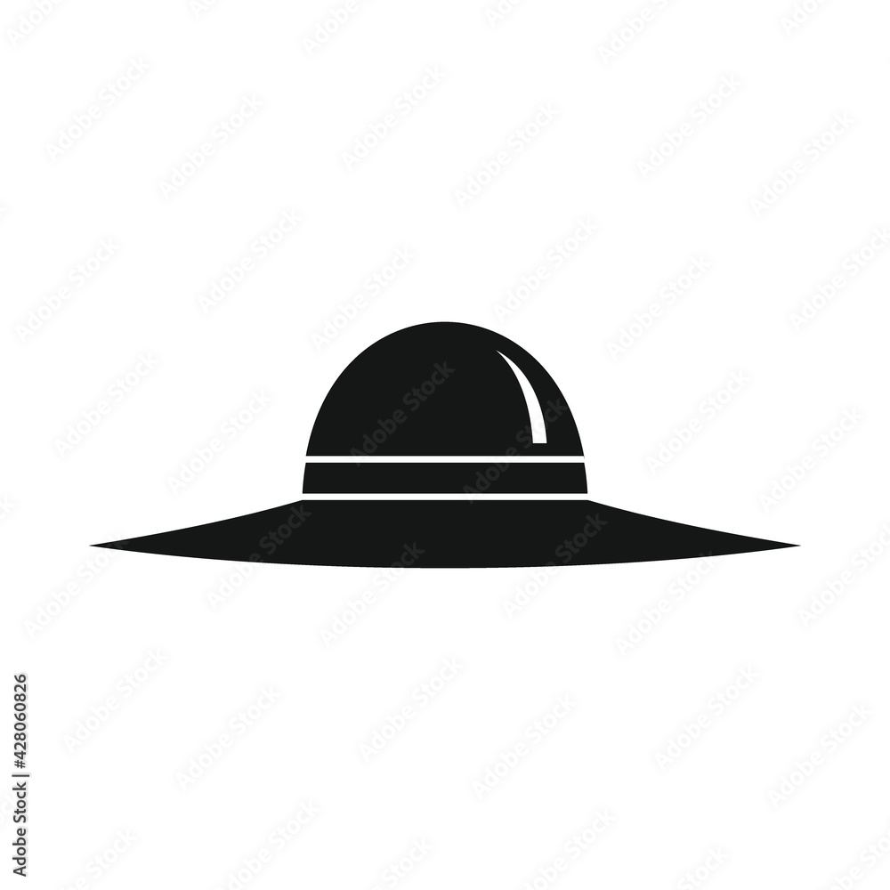 Vector beach hat black simple icon isolated on white Vector beach hat black simple icon isolated on white