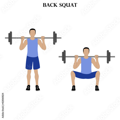 Back squat exercise strength workout vector illustration