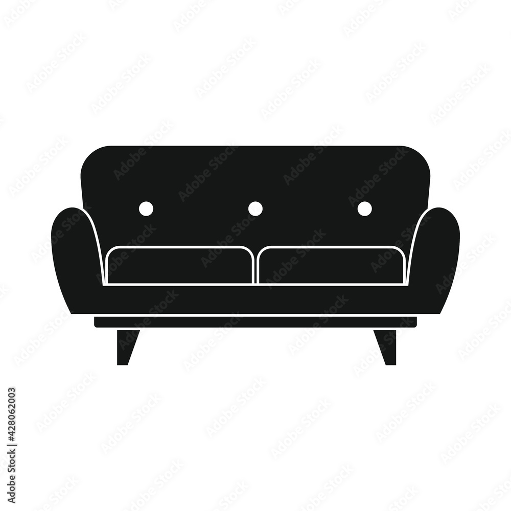 Vector sofa for house black simple icon isolated on white Vector sofa for house black simple icon isolated on white