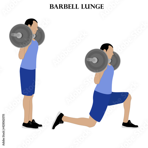 Barbell lunge exercise strength workout vector illustration