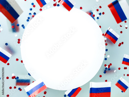 Russia Independence Day and National Flag . state holiday sovereignty. concept freedom, patriotism and memory. Symbol Olympic team.