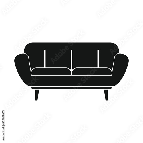 Vector living room sofa black simple icon isolated on white