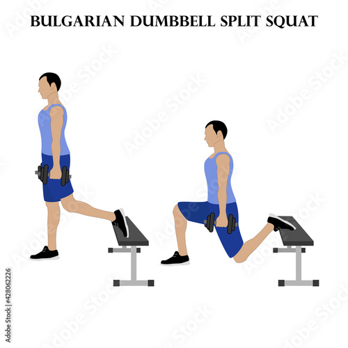 Bulgarian dumbbell split squat exercise strength workout vector illustration