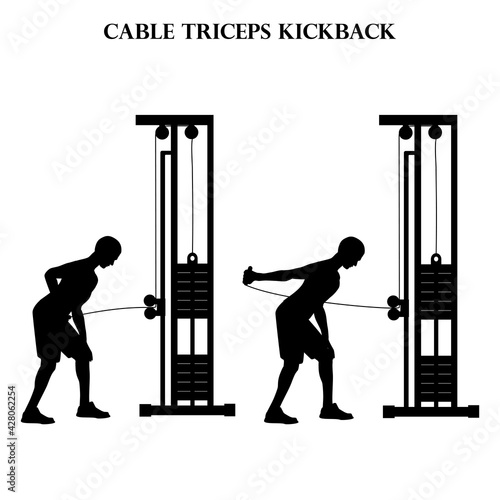 Cable triceps kickback exercise strength workout vector illustration silhouette