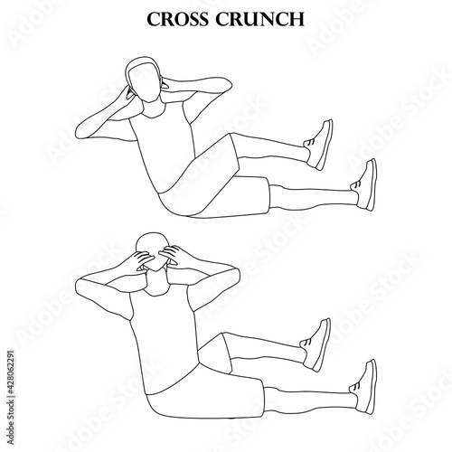 Cross crunch exercise strength workout vector illustration outline