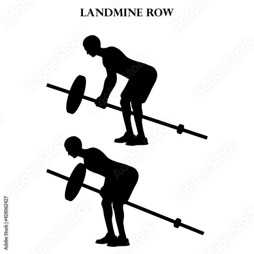 Landmine row exercise strength workout vector illustration silhouette