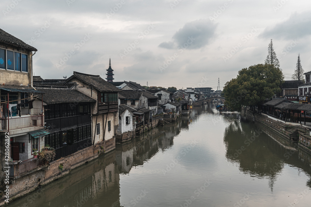 Old buildings and landscapes of Qiandeng ancient town, a water town in the south of China Old buildings and landscapes of Qiandeng ancient town, a water town in the south of China