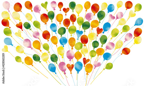 水彩風　空高く飛んでいくバルーン Watercolor Balloon Series:Balloons Flying High in The Sky
