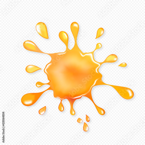 Orange blob. Glossy slime blot on transparent background. Vector Illustration. Realistic color texture.