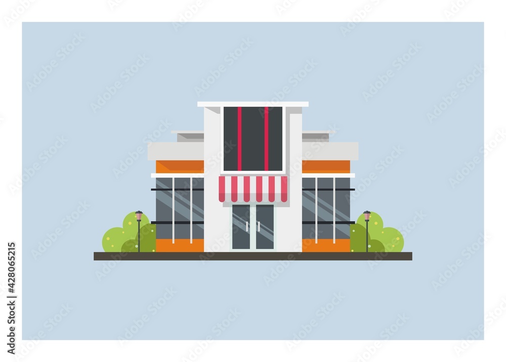 Minimalist building for office or shop. Simple flat illustration