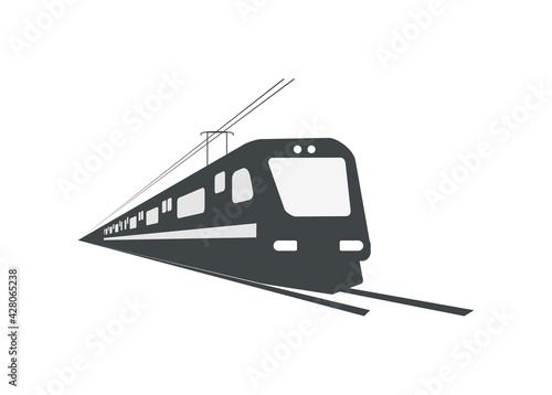 Streamline electric commuter train. Silhouette illustration. Perspective view.