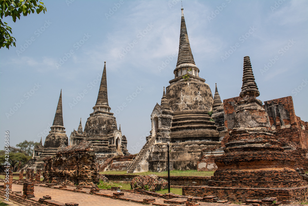 Old pagodas within Wat Phra Si Sanphet was the holiest temple in Ayutthaya that is ancient capital of Thailand