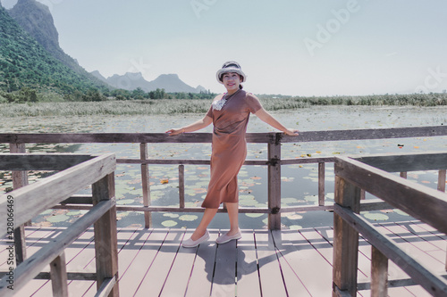 woman asian standing in bridge
