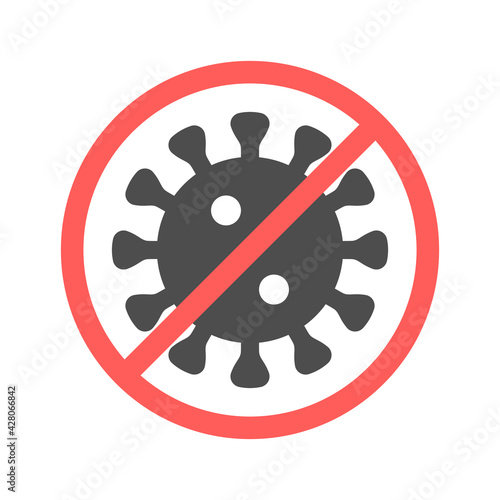 No virus symbol. Anti virus icon. Coronavirus danger and public health risk. Flat vector illustration for website design, logo, app, UI. Isolated on white background.