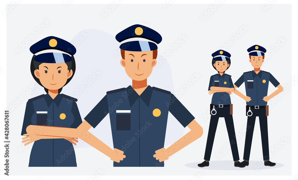 Policeman ,male and female cops.flat vector cartoon character illustration. Policeman ,male and female cops.flat vector cartoon character illustration.