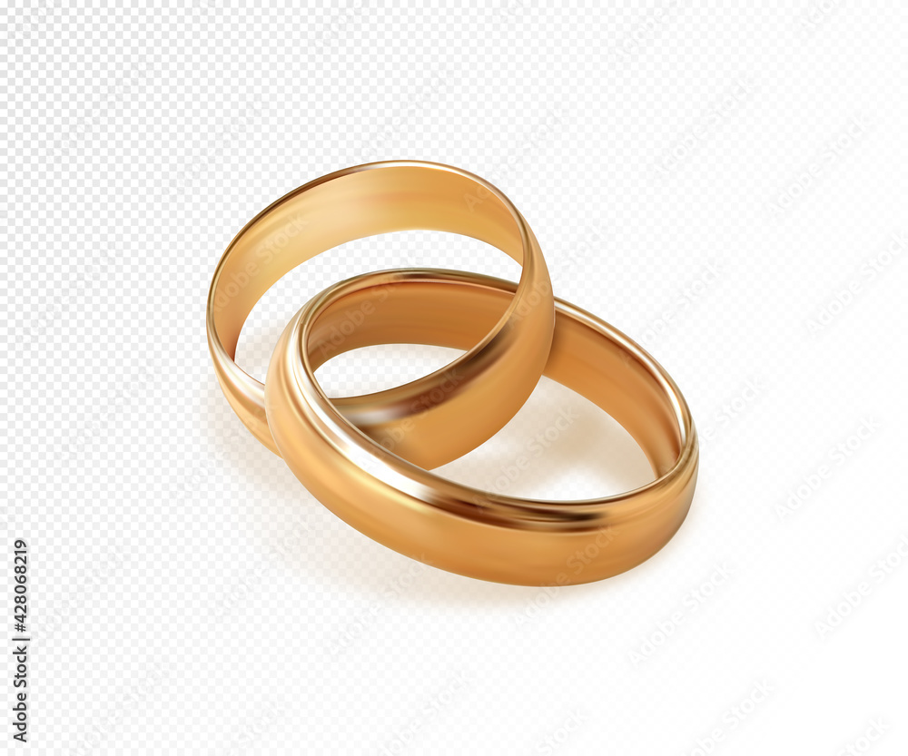 Vettoriale Stock Two interlocking golden wedding rings on transparent  background. Quality realistic vector, 3d illustration | Adobe Stock