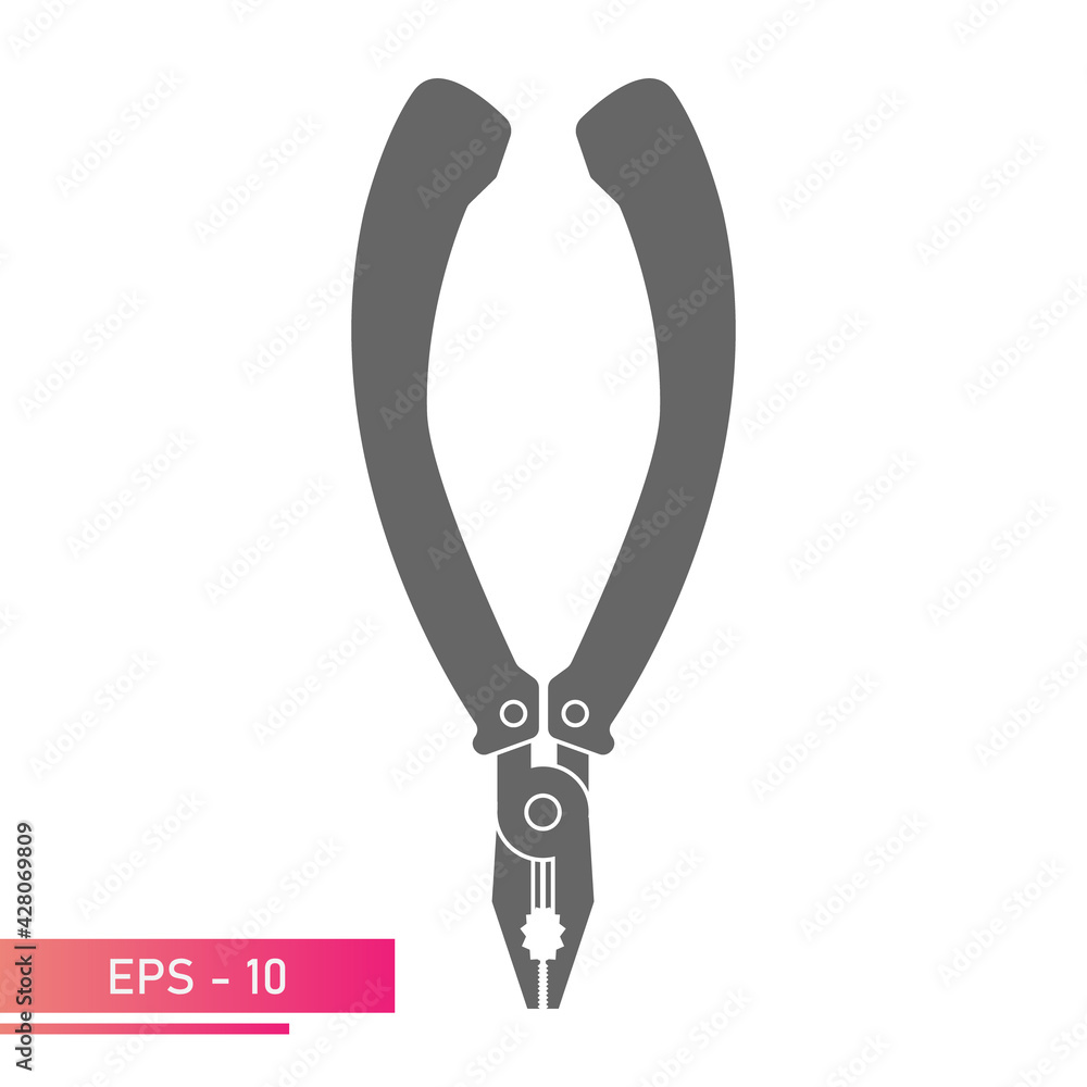 Pliers for locksmithing. Solid design. On a white background. Tools for workers. Flat vector illustration. Pliers for locksmithing. Solid design. On a white background. Tools for workers. Flat vector illustration.