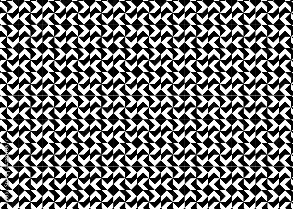 Patrón de flechas blancas alternadas con giro de 90 grados sobre fondo negro Patrón de flechas blancas alternadas con giro de 90 grados sobre fondo negro