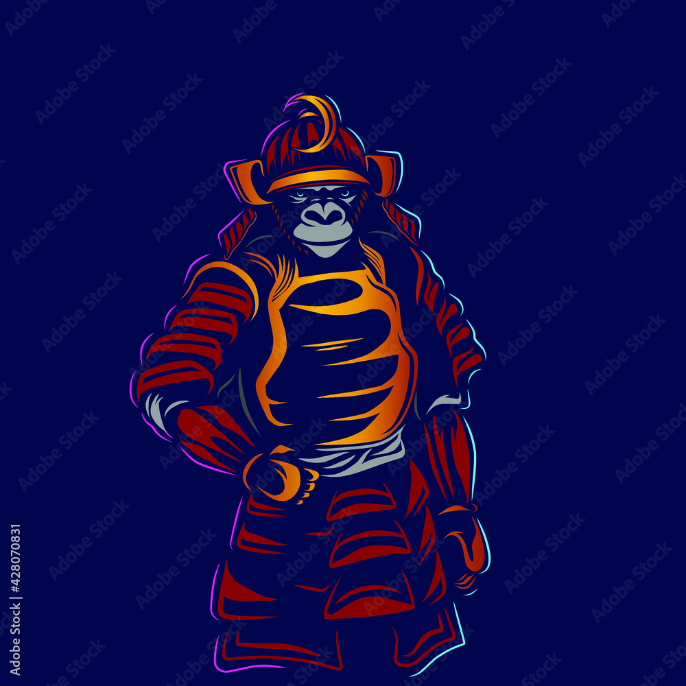 Funny funky japan samurai monkey Line. Pop Art logo. Colorful design with dark background. Abstract vector illustration. Funny funky japan samurai monkey Line. Pop Art logo. Colorful design with dark background. Abstract vector illustration.