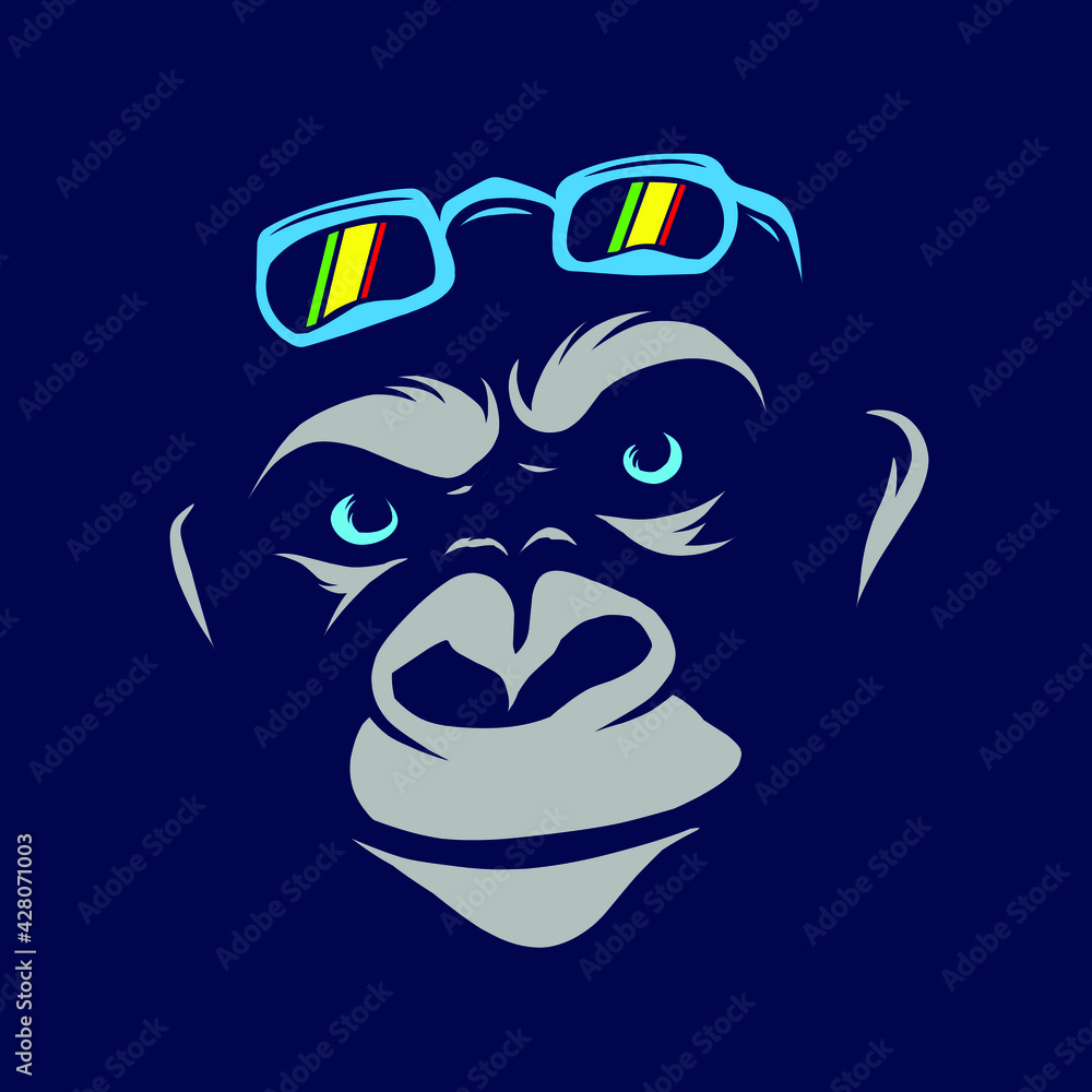 Funny funky monkey Line Pop Art logo. Colorful design with dark background.  Abstract vector illustration. Isolated black background for t-shirt,  poster, clothing, merch, apparel, badge design Stock Vector | Adobe Stock